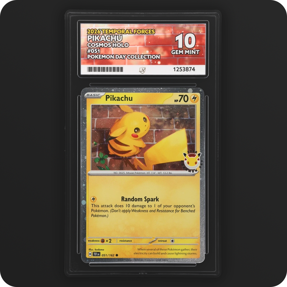 Pikachu 051/162 Temporal Forces Ace Grading 10 — front of the graded slab