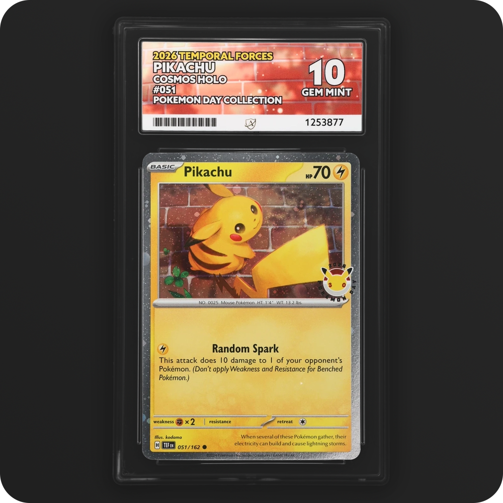 Pikachu 051/162 Temporal Forces Ace Grading 10 — front of the graded slab