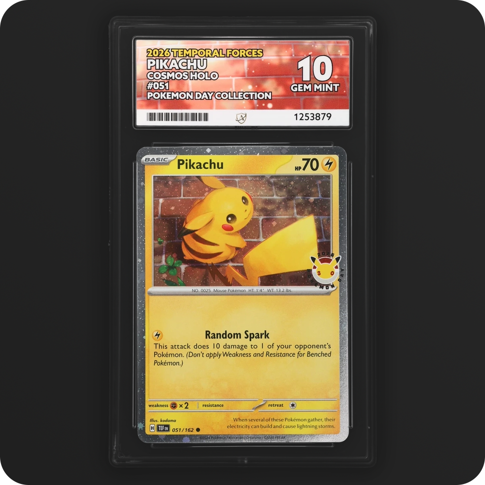 Pikachu 051/162 Temporal Forces Ace Grading 10 — front of the graded slab