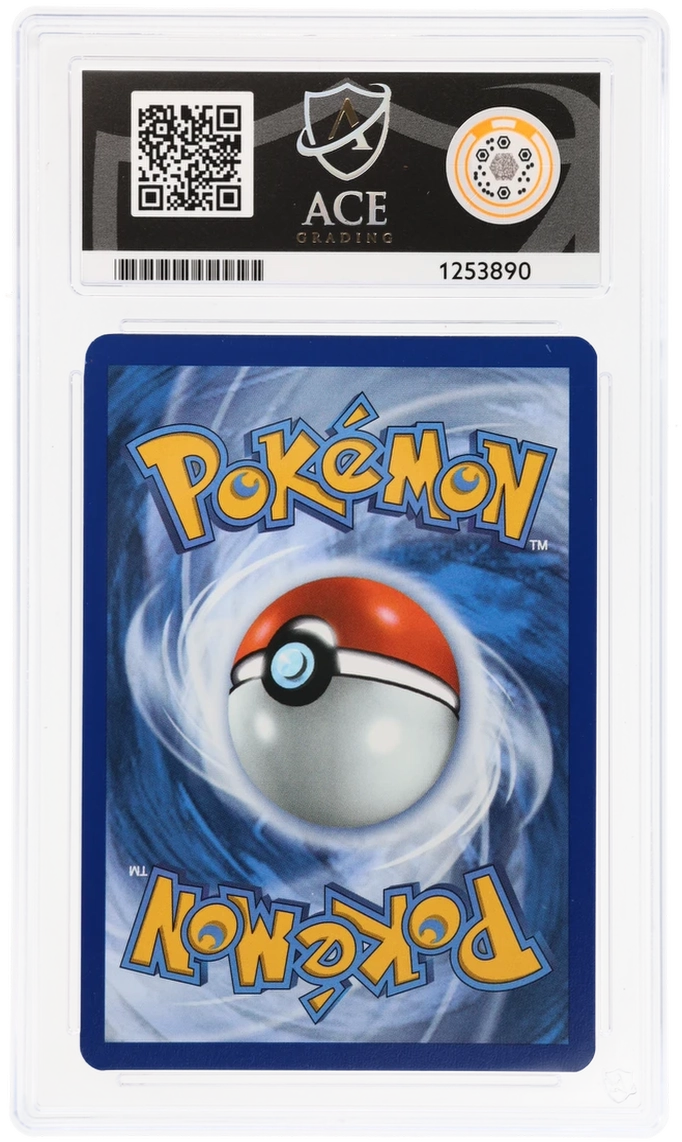 Pikachu 051/162 Temporal Forces Ace Grading 8, close-up back view of the certified slab