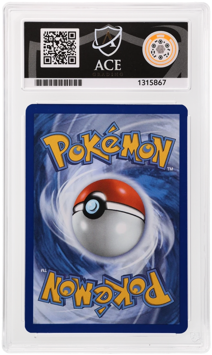 Pikachu 051/162 Temporal Forces Ace Grading 8, close-up back view of the certified slab