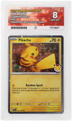 Pikachu 051/162 Temporal Forces Ace Grading 8, close-up front view of the certified slab