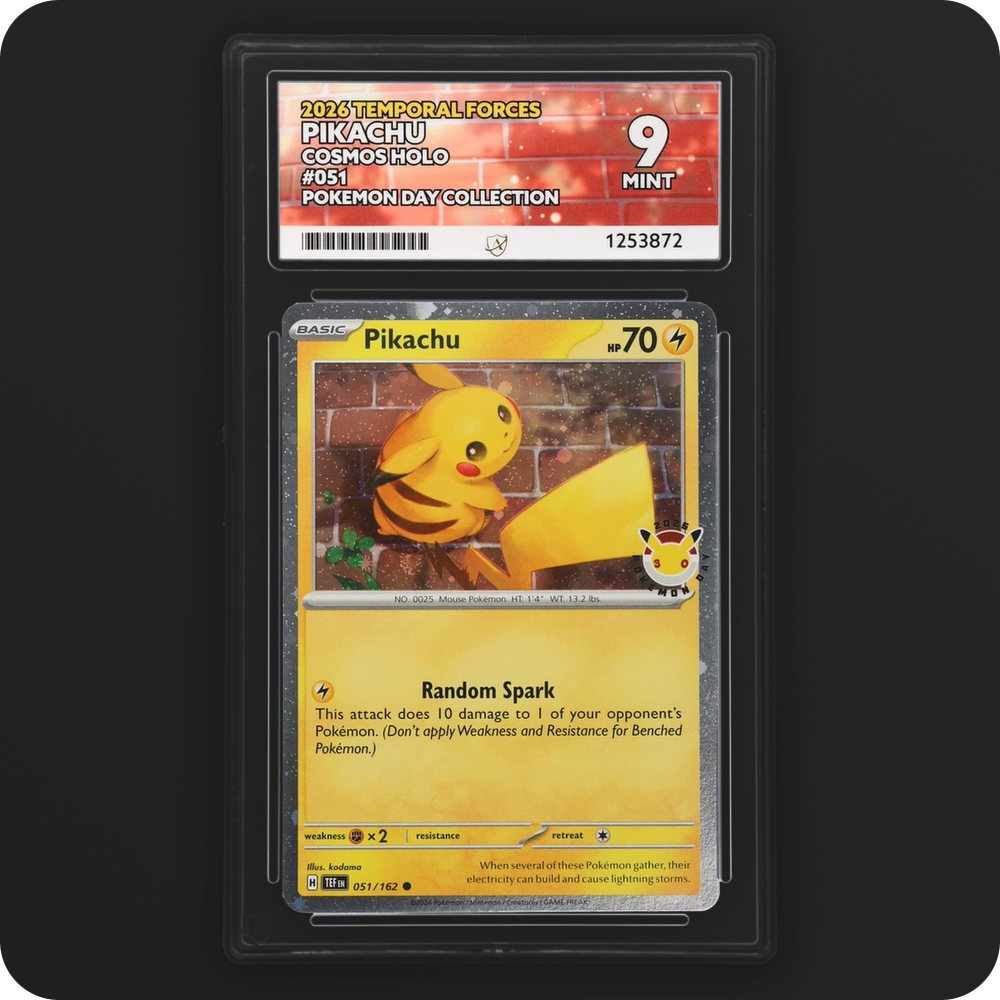 Pikachu 051/162 Temporal Forces Ace Grading 9 — front of the graded slab