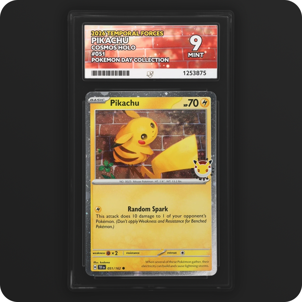 Pikachu 051/162 Temporal Forces Ace Grading 9 — front of the graded slab