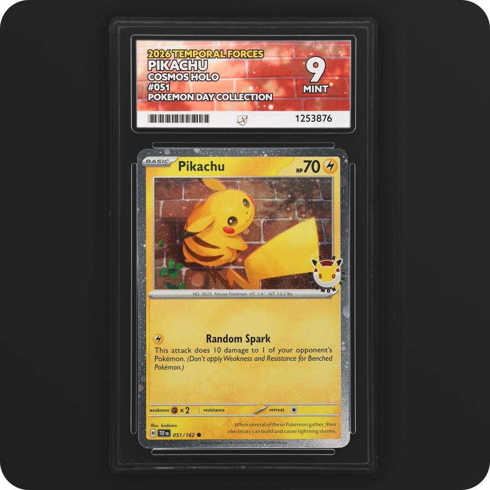 Pikachu 051/162 Temporal Forces Ace Grading 9 — front of the graded slab