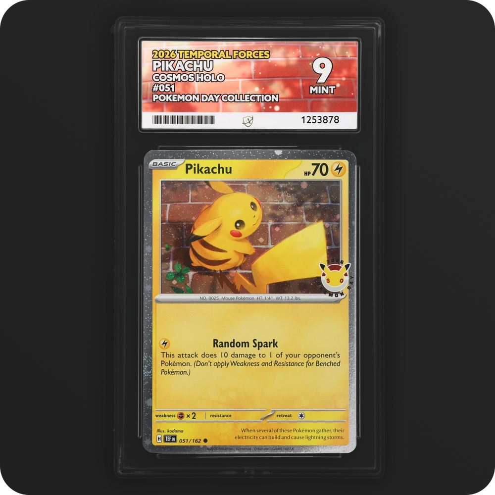 Pikachu 051/162 Temporal Forces Ace Grading 9 — front of the graded slab