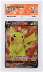 Pikachu V 157/172 Brilliant Stars Ace Grading 9 — close-up front view of the certified slab