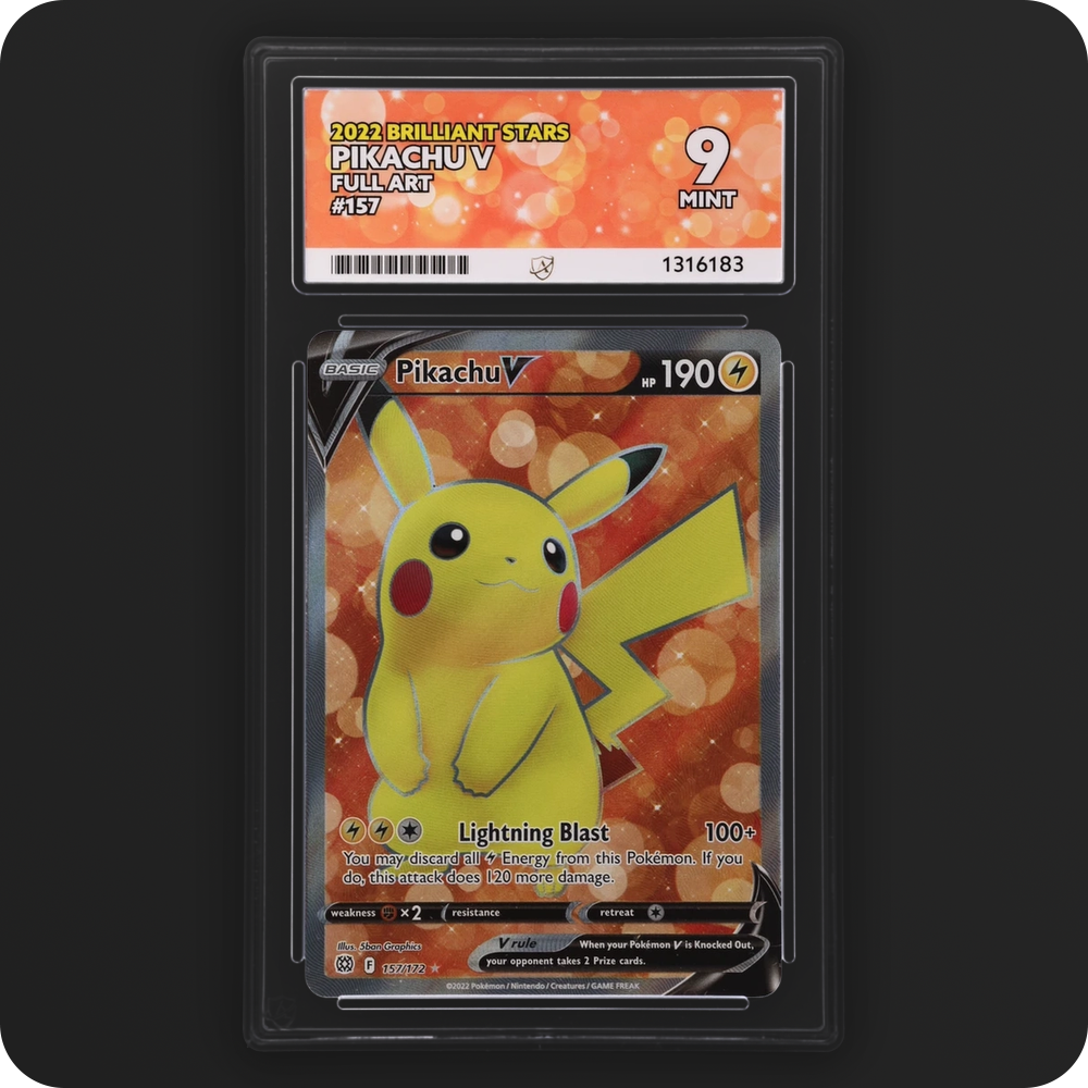 Pikachu V 157/172 Brilliant Stars Ace Grading 9 — front of the graded slab