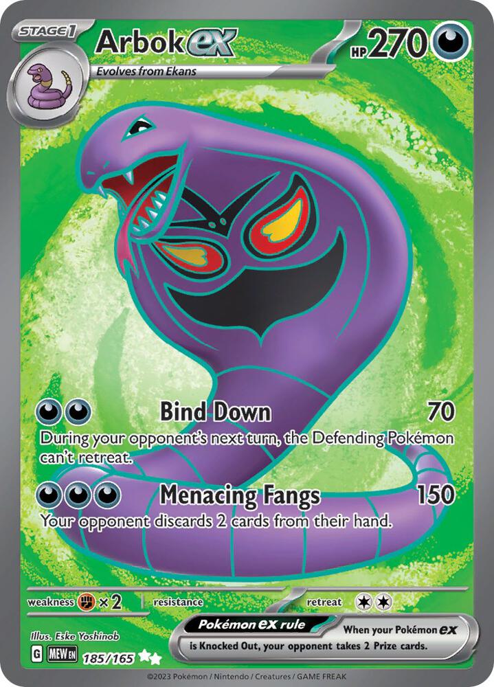 Arbok ex 185/165 Holofoil — 151 Pokémon card