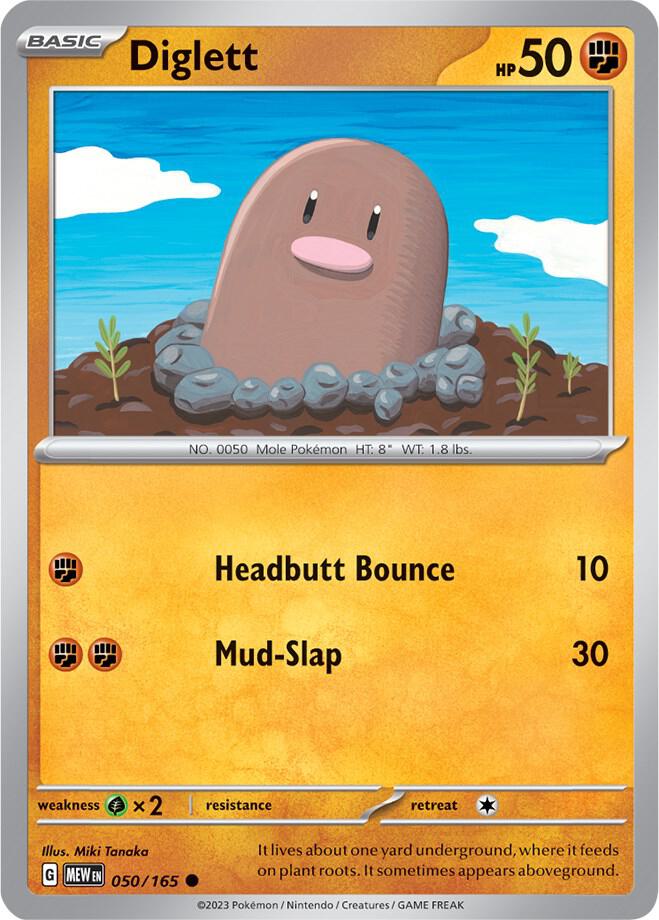 Diglett 050/165 Reverse Holofoil, 151 Pokémon card