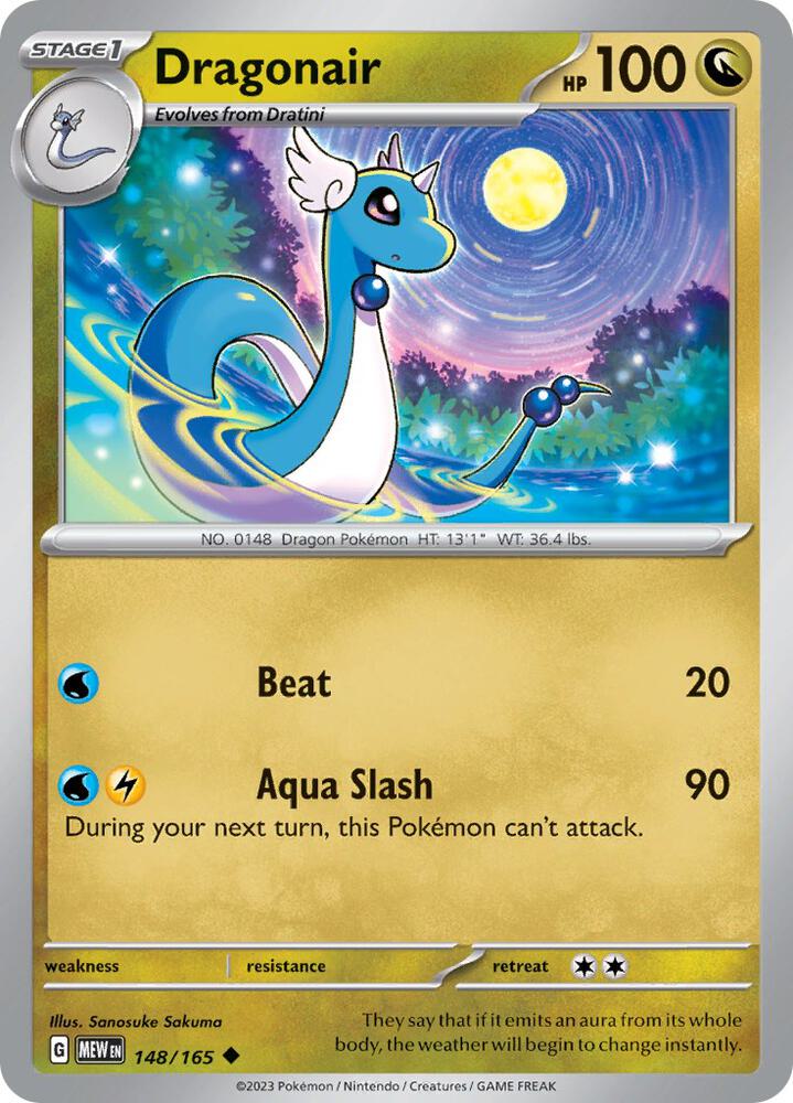 Dragonair 148/165, 151 Pokémon card