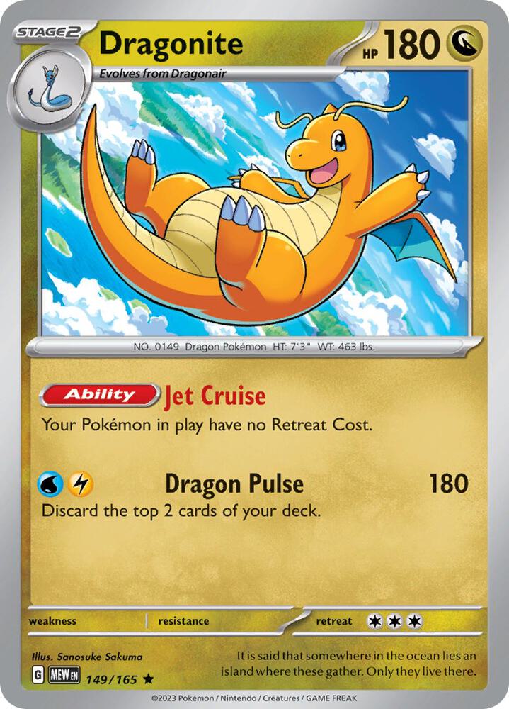 Dragonite 149/165 Holofoil, 151 Pokémon card