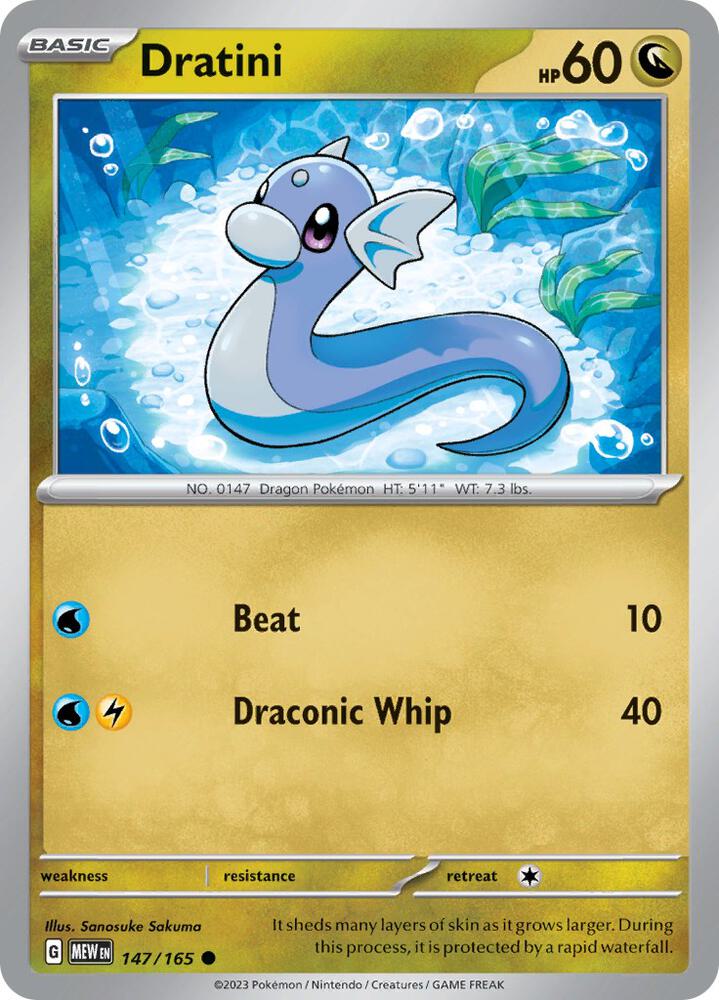 Dratini 147/165 Reverse Holofoil, 151 Pokémon card