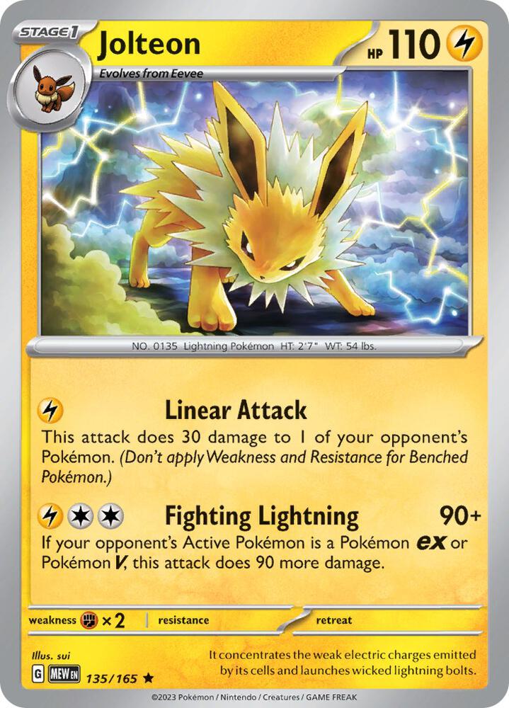 Jolteon 135/165 Reverse Holofoil — 151 Pokémon card