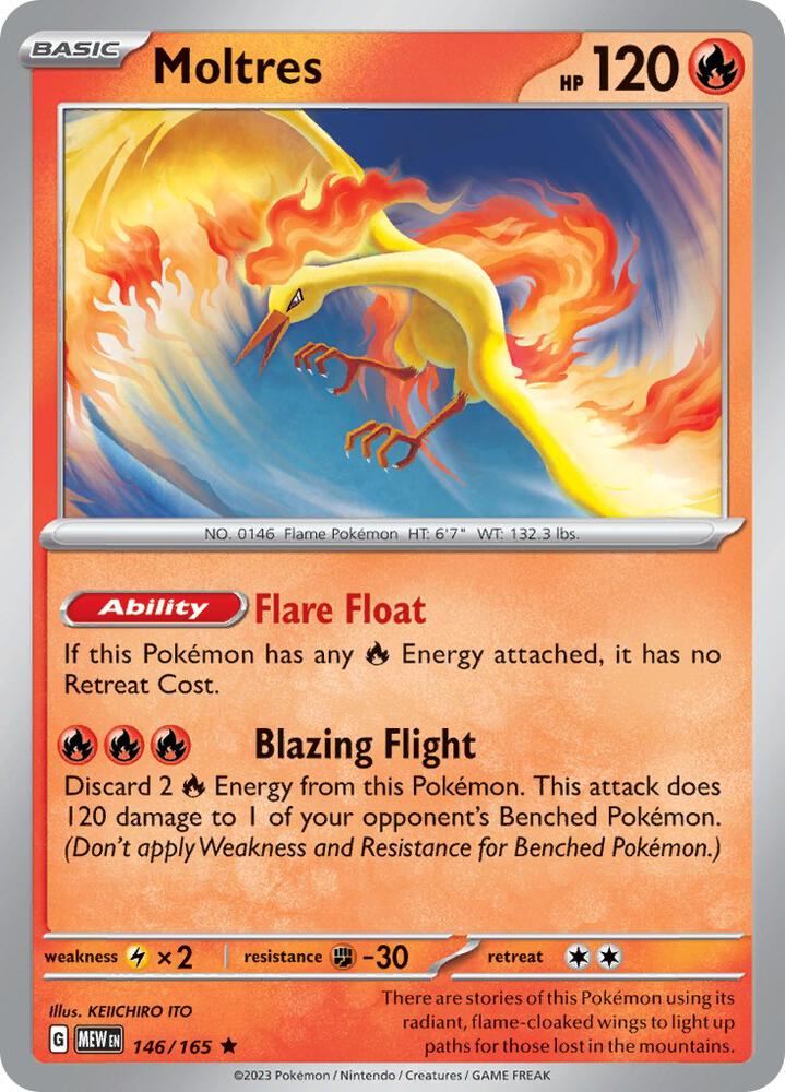 Moltres 146/165 Holofoil, 151 Pokémon card