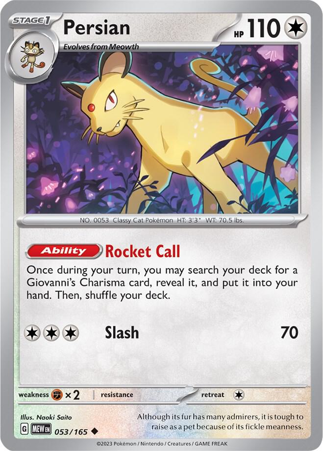 Persian 053/165 Reverse Holofoil, 151 Pokémon card