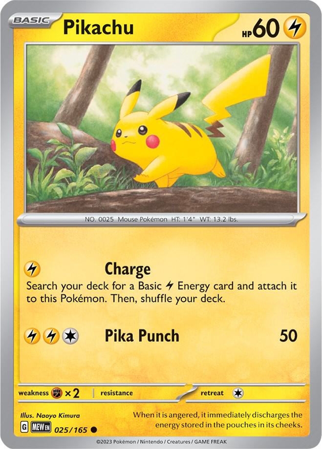 Pikachu 025/165 Reverse Holofoil — 151 Pokémon card
