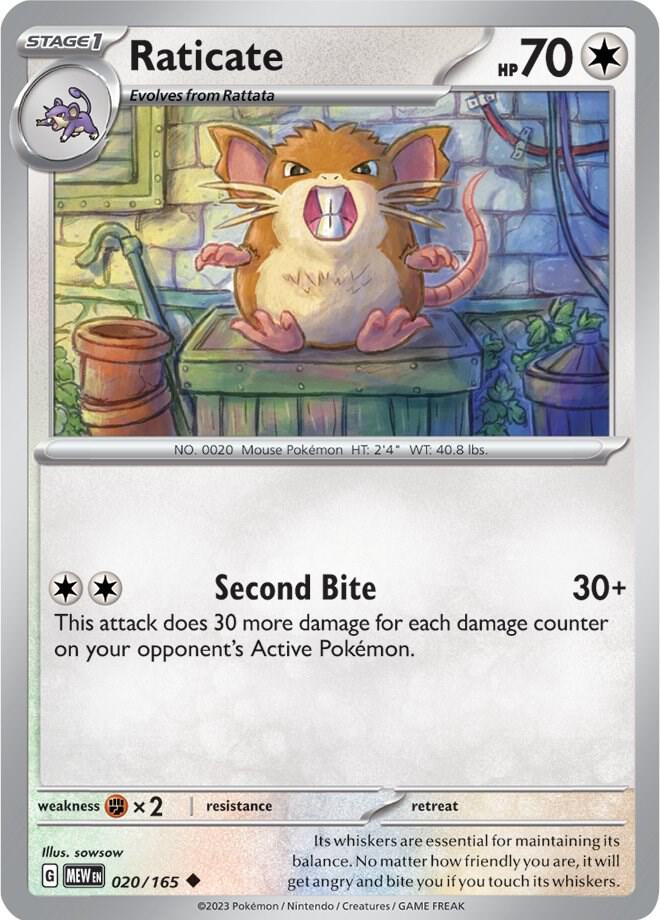 Raticate 020/165 Reverse Holofoil — 151 Pokémon card