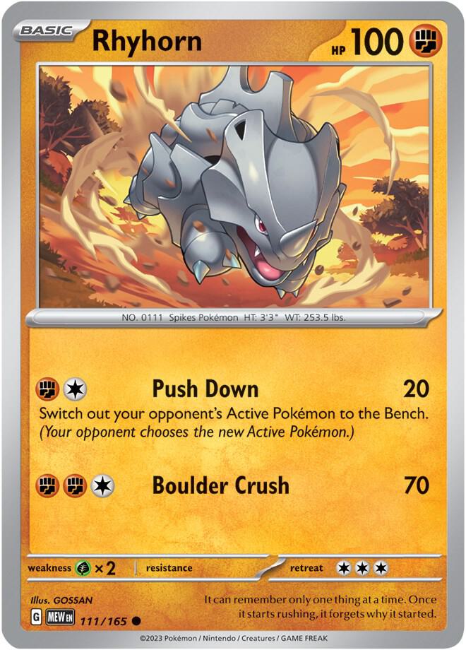 Rhyhorn 111/165 Reverse Holofoil — 151 Pokémon card