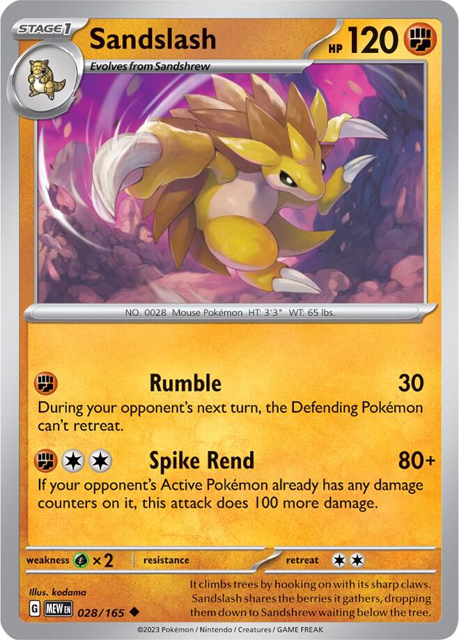 Sandslash 028/165 Reverse Holofoil — 151 Pokémon card