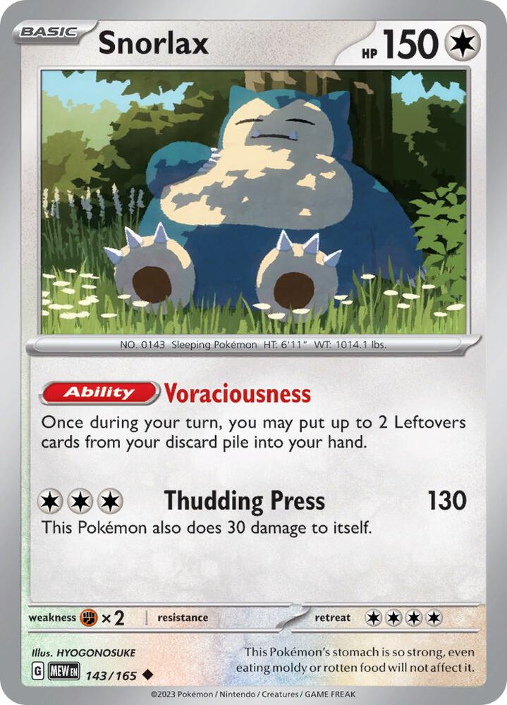 Snorlax 143/165, 151 Pokémon card