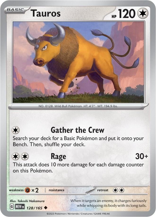 Tauros 128/165 Reverse Holofoil — 151 Pokémon card