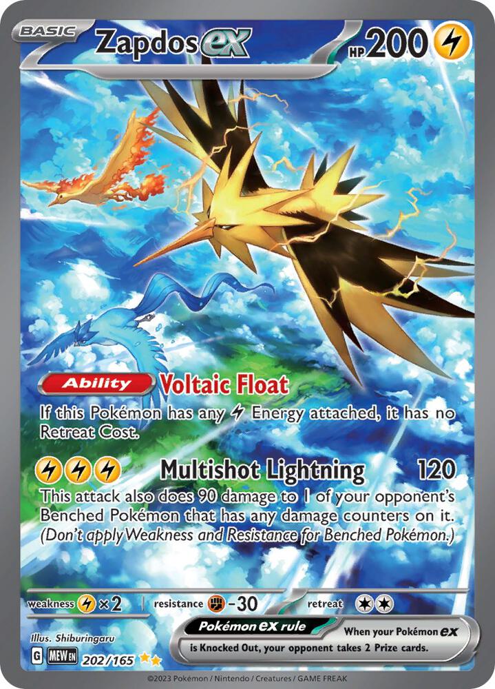 Zapdos ex 202/165 Holofoil — 151 Pokémon card