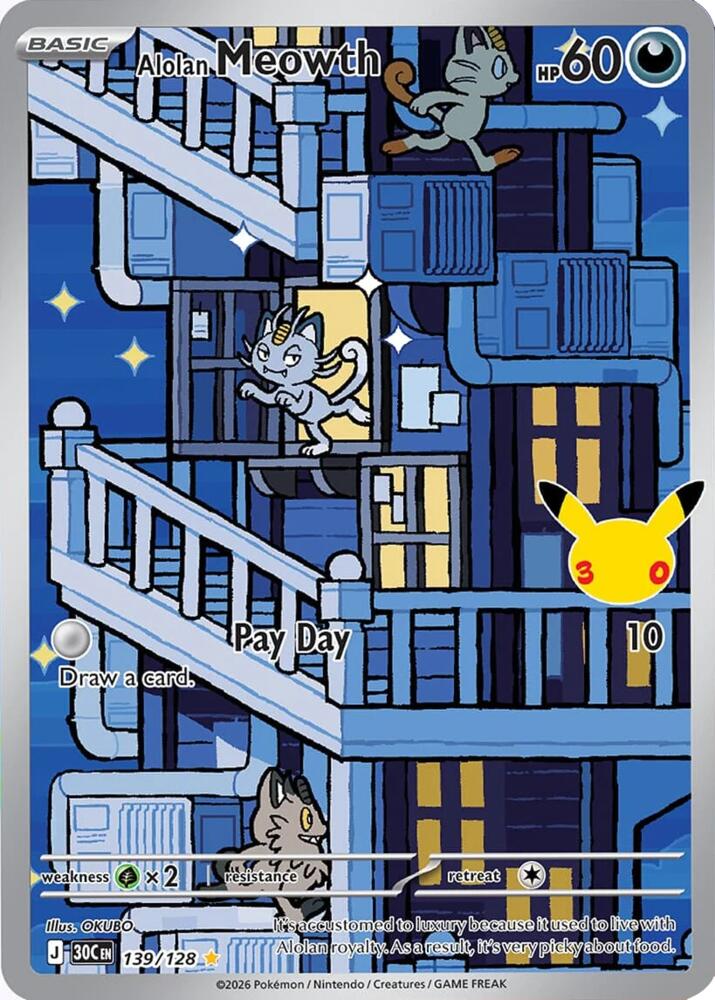 Alolan Meowth 139/128 Holofoil - 30th Celebration Pokemon card