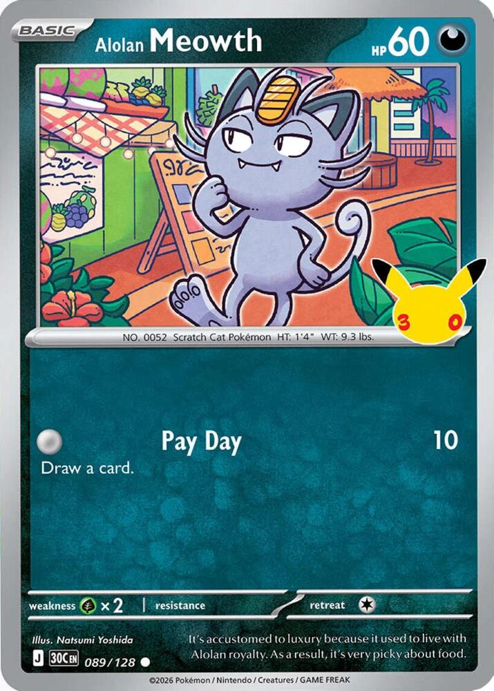 Alolan Meowth 089/128 Holofoil - 30th Celebration Pokemon card