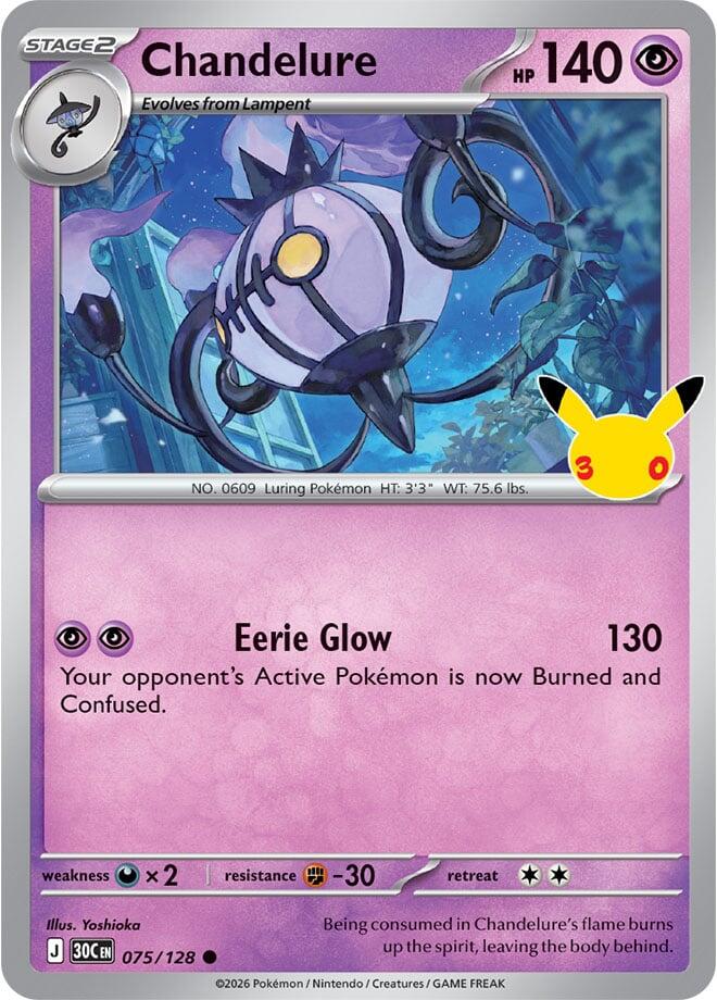 Chandelure 075/128 Holofoil - 30th Celebration Pokemon card
