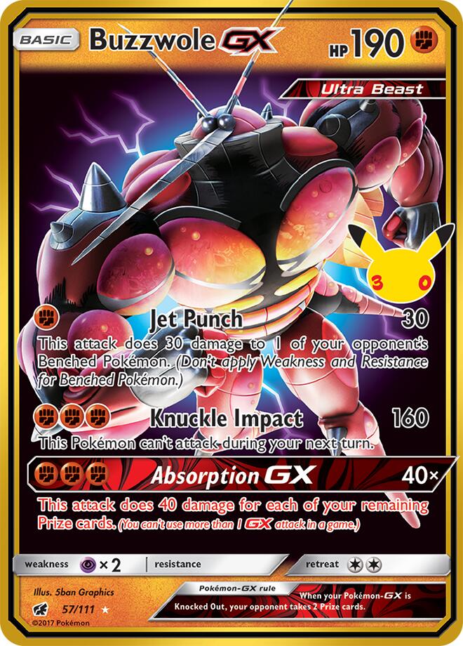 Buzzwole GX 57/111 Holofoil - 30th Celebration Classic Collection Pokemon card