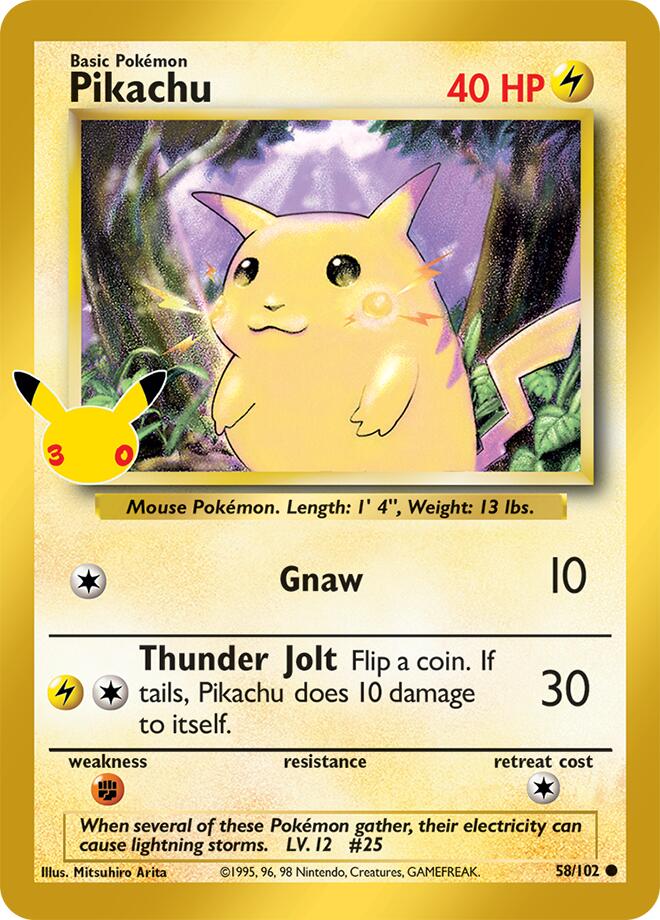 Pikachu 58/102 Holofoil - 30th Celebration Classic Collection Pokemon card