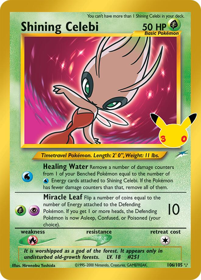 Shining Celebi 106/105 Holofoil - 30th Celebration Classic Collection Pokemon card