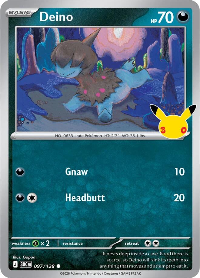 Deino 097/128 Holofoil - 30th Celebration Pokemon card