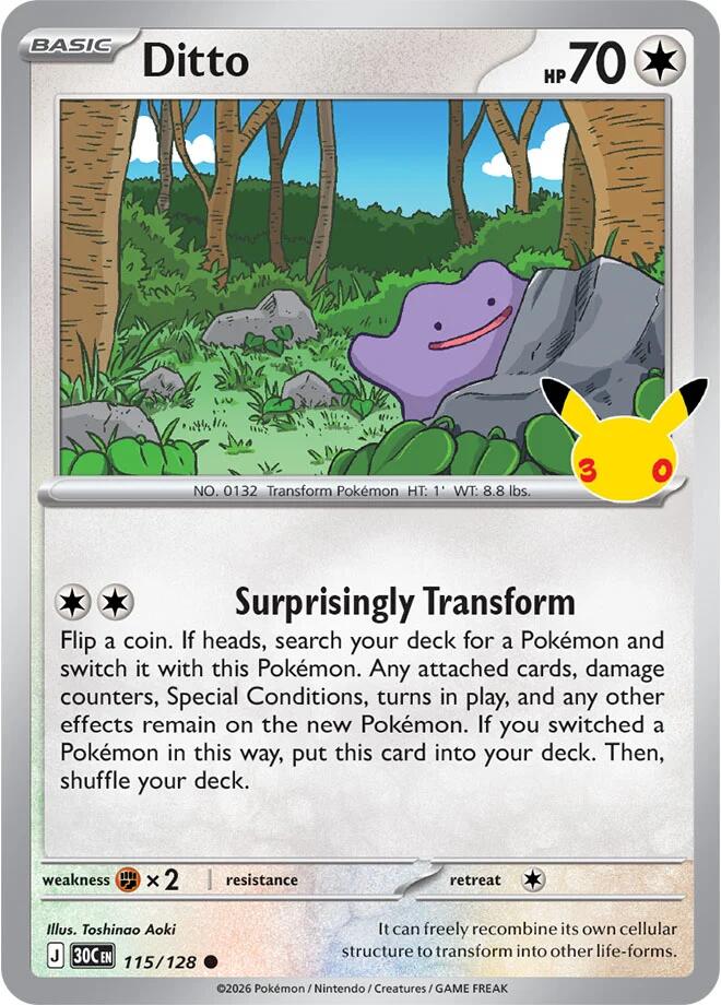 Ditto 115/128 Holofoil - 30th Celebration Pokemon card