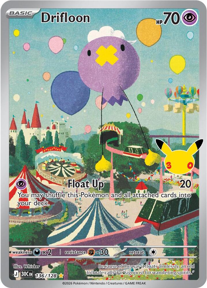 Drifloon 136/128 Holofoil - 30th Celebration Pokemon card