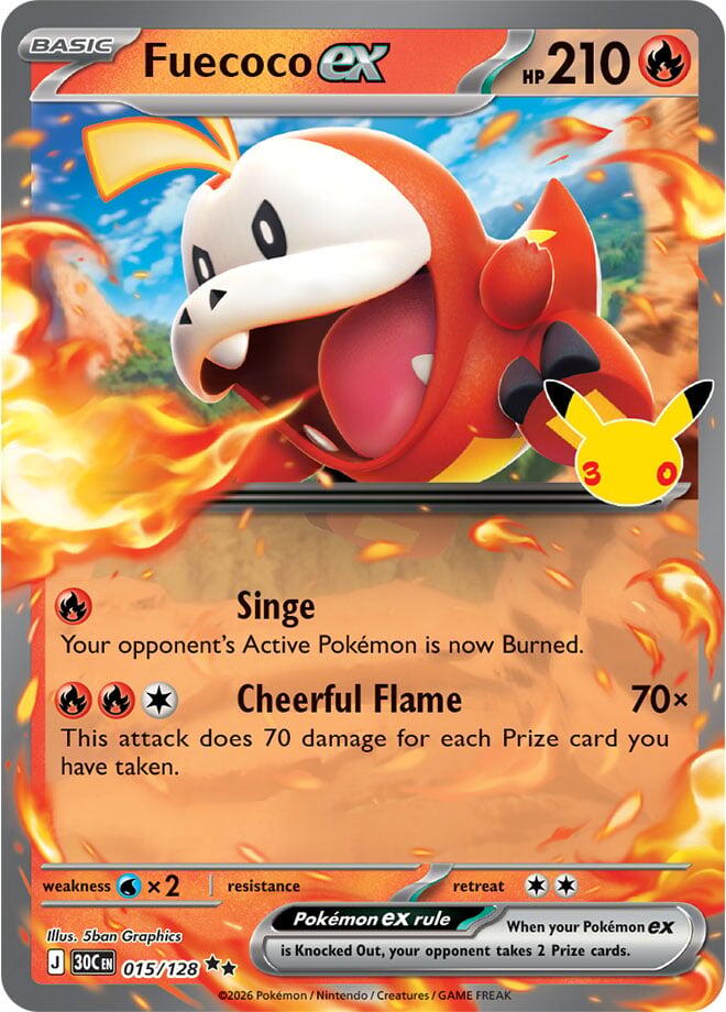 Fuecoco ex 015/128 Holofoil - 30th Celebration Pokemon card