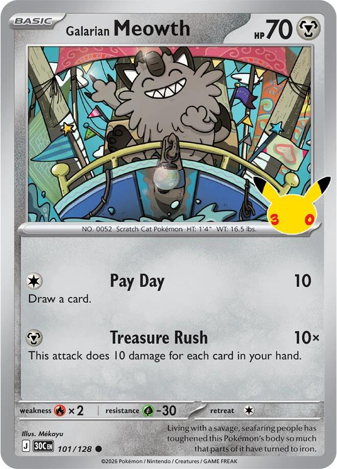 Galarian Meowth 101/128 Holofoil - 30th Celebration Pokemon card