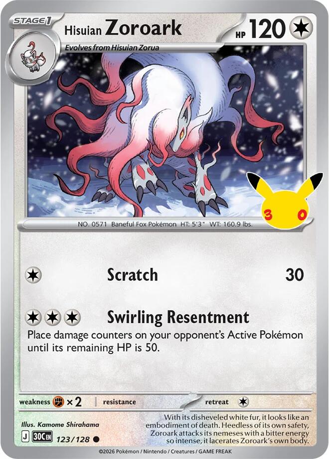 Hisuian Zoroark 123/128 Holofoil - 30th Celebration Pokemon card