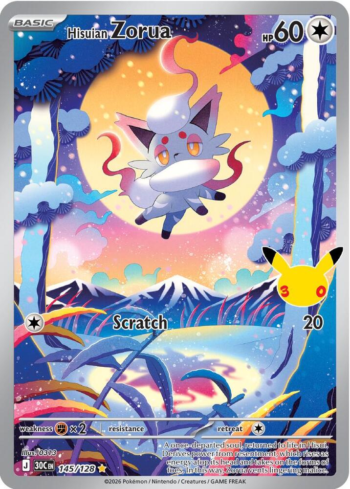 Hisuian Zorua 145/128 Holofoil - 30th Celebration Pokemon card