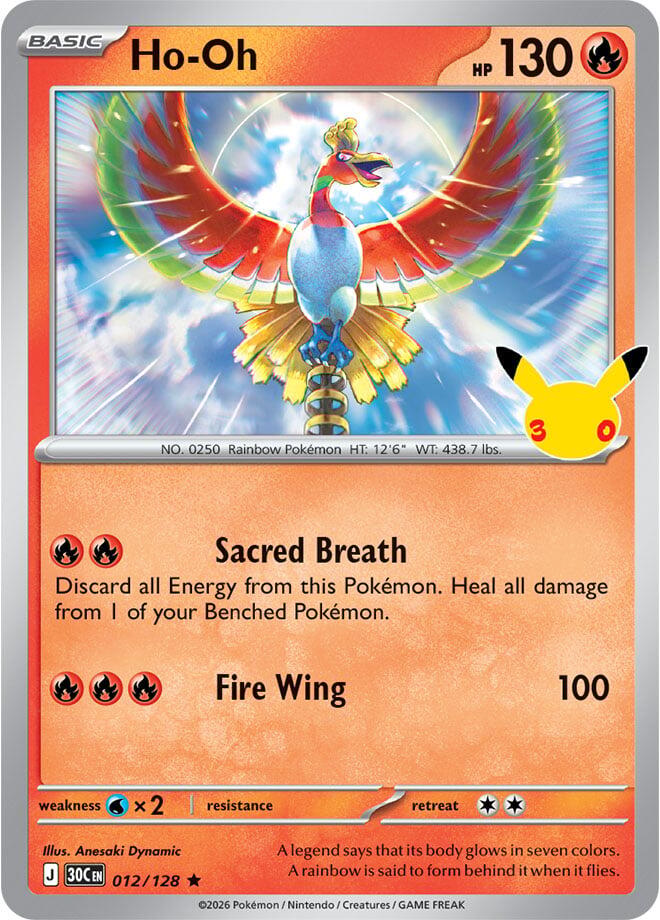 Ho-Oh 012/128 Holofoil - 30th Celebration Pokemon card