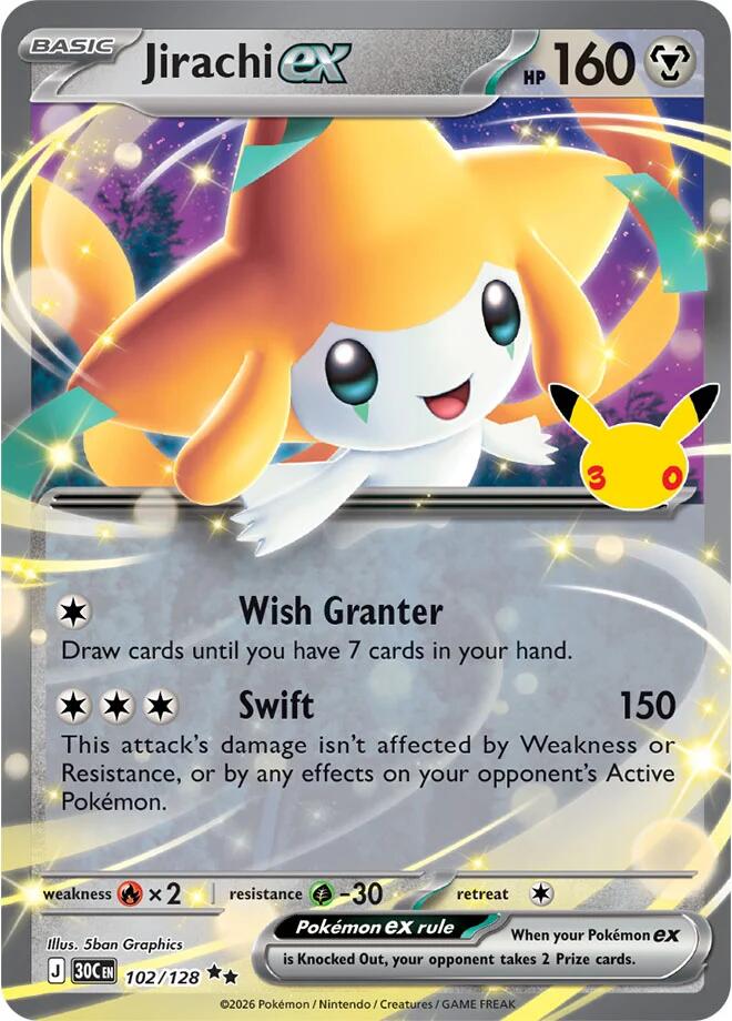 Jirachi ex 102/128 Holofoil - 30th Celebration Pokemon card