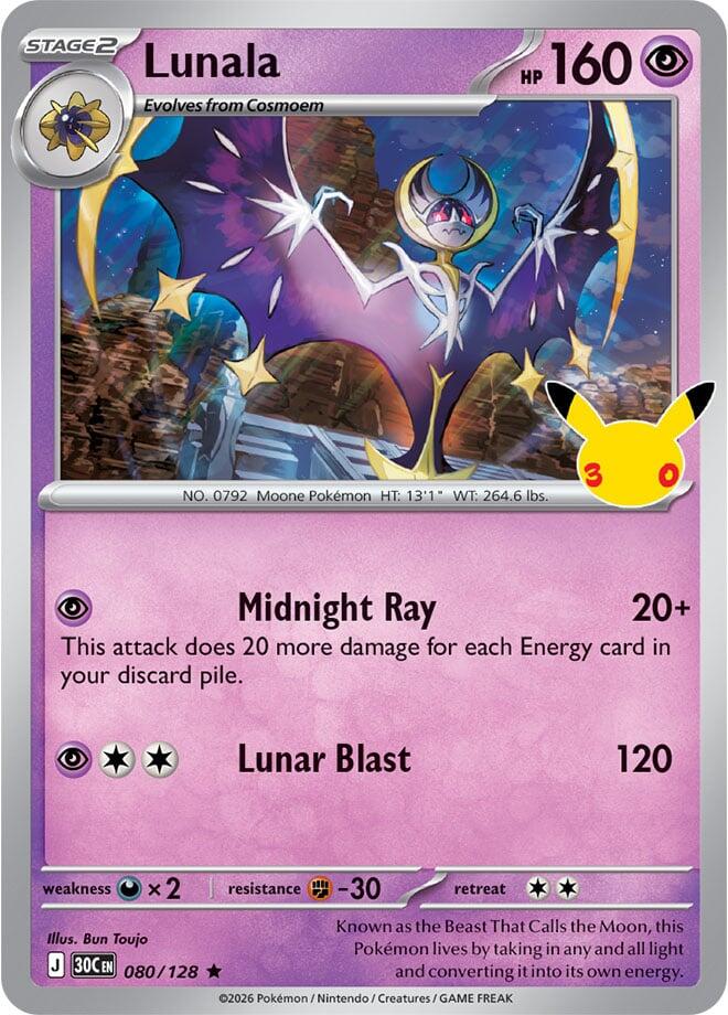 Lunala 080/128 Holofoil - 30th Celebration Pokemon card