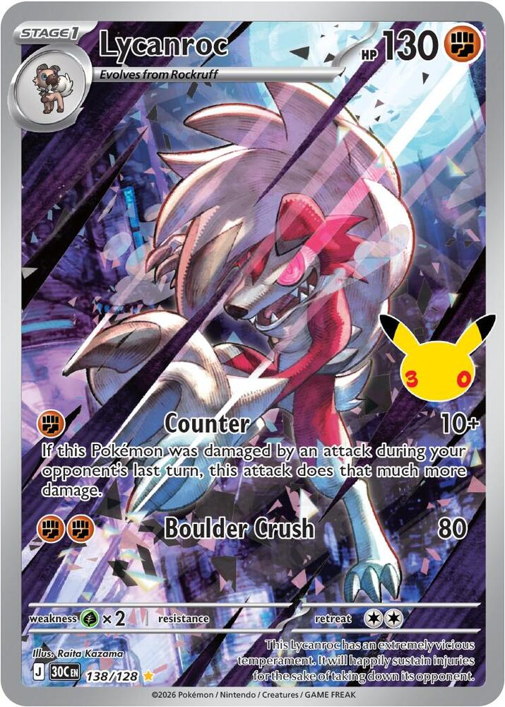 Lycanroc 138/128 Holofoil - 30th Celebration Pokemon card
