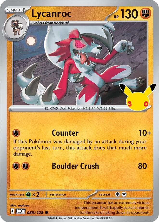 Lycanroc 085/128 Holofoil - 30th Celebration Pokemon card