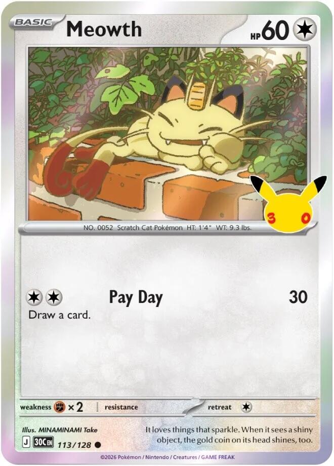 Meowth 113/128 Holofoil - 30th Celebration Pokemon card