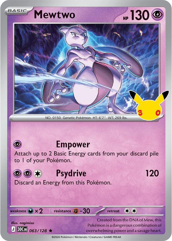Mewtwo 063/128 Holofoil - 30th Celebration Pokemon card
