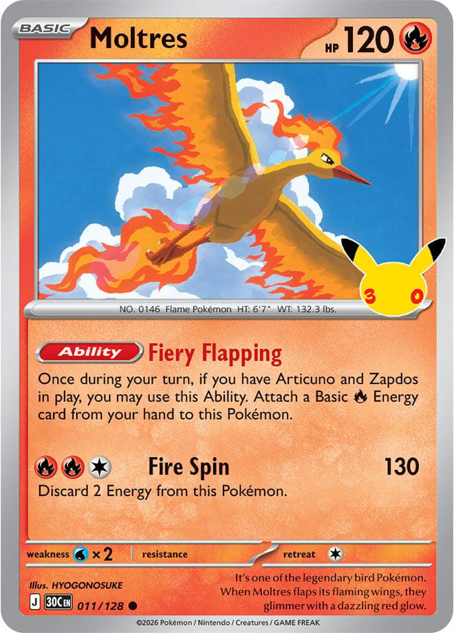 Moltres 011/128 Holofoil - 30th Celebration Pokemon card
