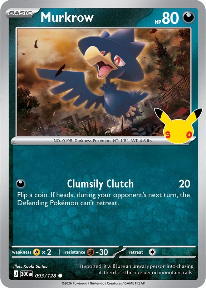 Murkrow 093/128 Holofoil - 30th Celebration Pokemon card