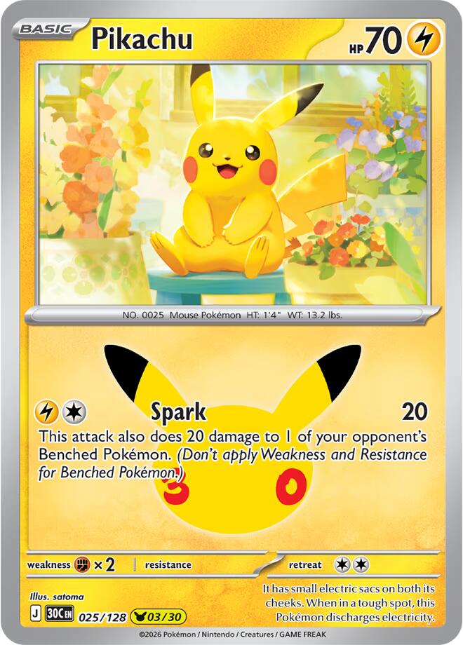 Pikachu 025/128 Holofoil - 30th Celebration Pokemon card